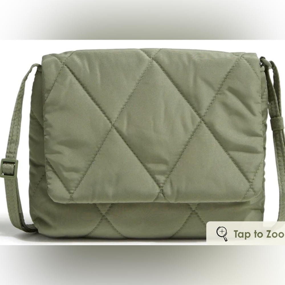 Vera Bradley Quilted Crossbody Bag in Sage Green. 7.5" W x 6.5" H x 1.5".
